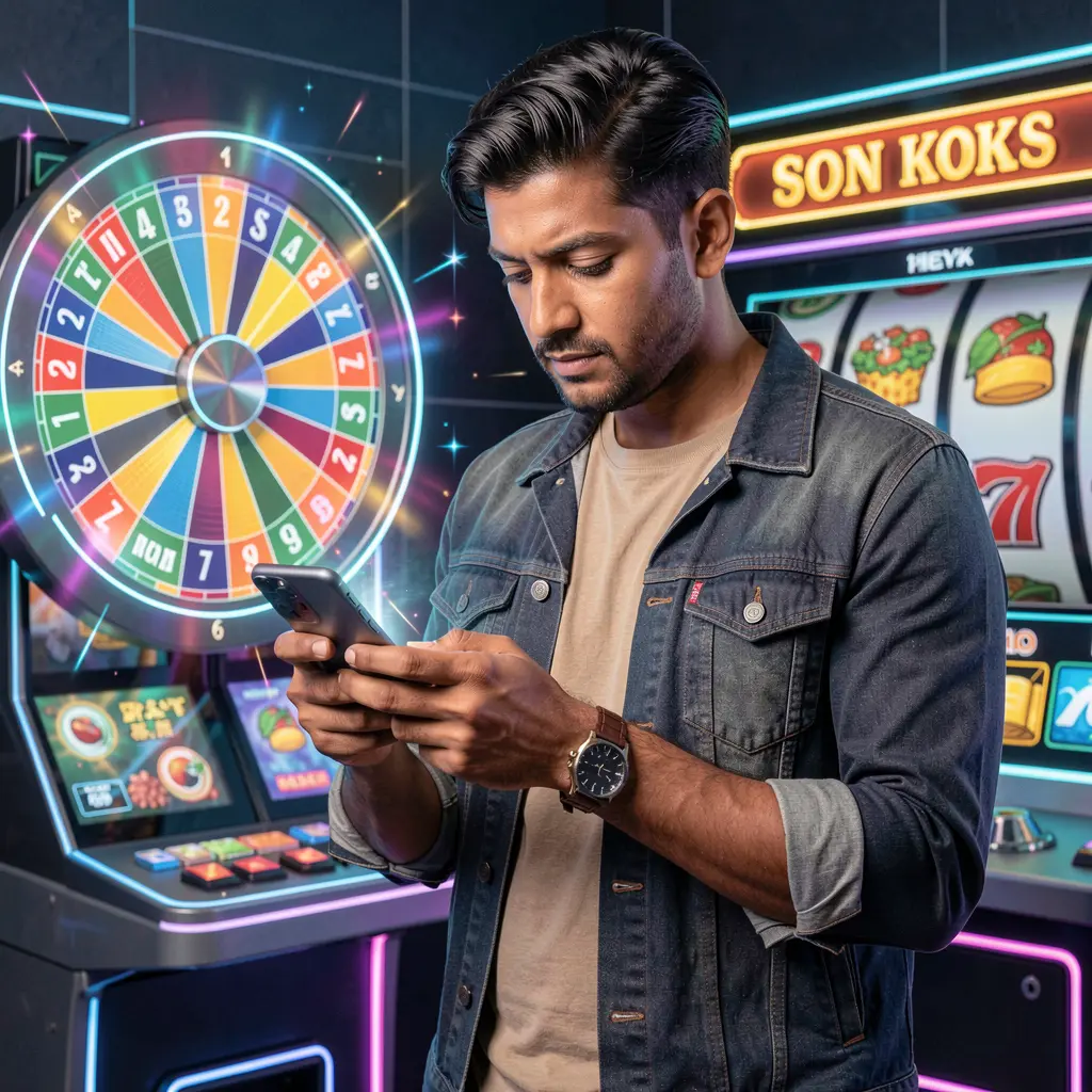Confident Bangladeshi player using the 786JL COM casino app with a glowing roulette wheel behind him representing modern mobile gaming